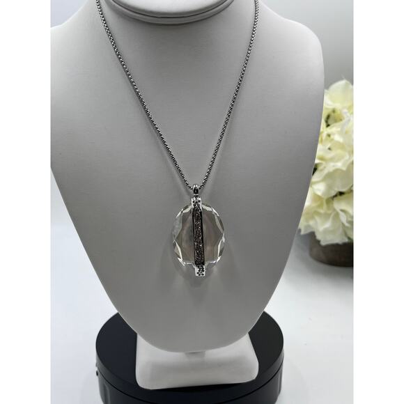 Chicos Faceted Crystal Rhinestone Pendant Silver Tone Pull Chain Necklace NWT - Picture 5 of 7
